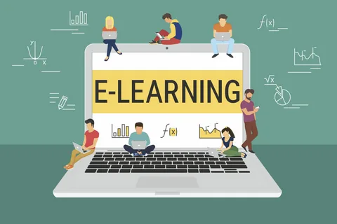 Teacher conducting a virtual class on a laptop, illustrating the transition from offline teaching to online teaching.