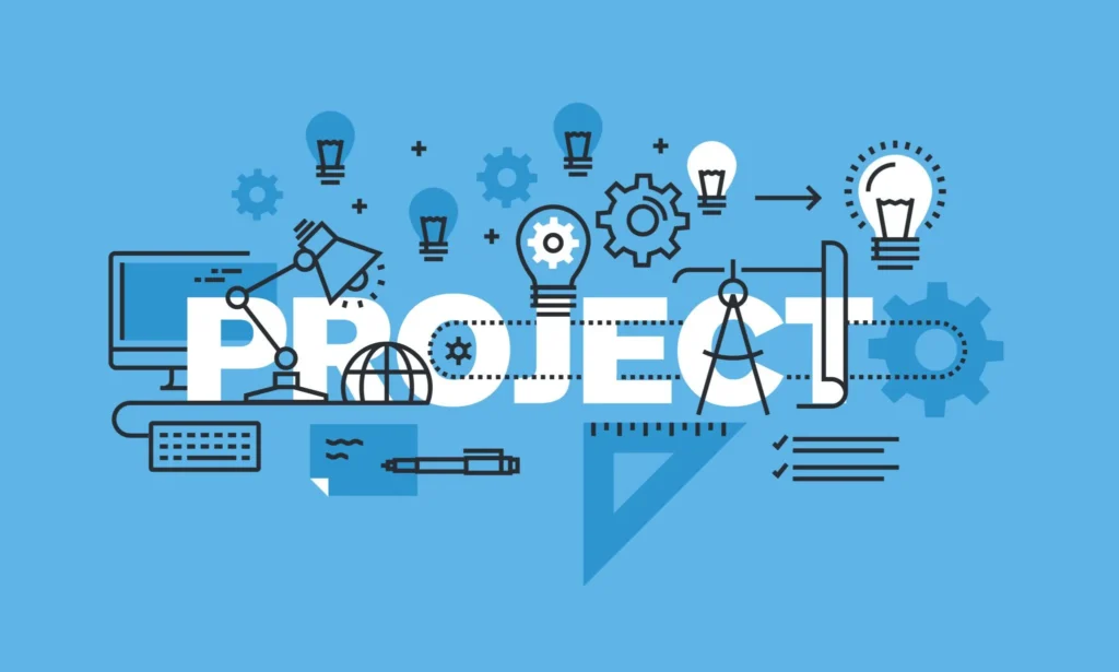 Laptop screen showing project management tools with task boards and graphs for collaboration and productivity
