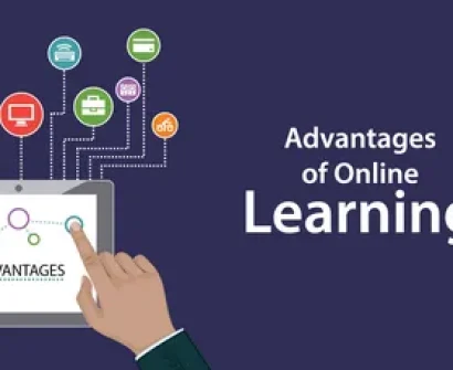 Graphic showcasing the 7 powerful advantages of online education for teachers and students.